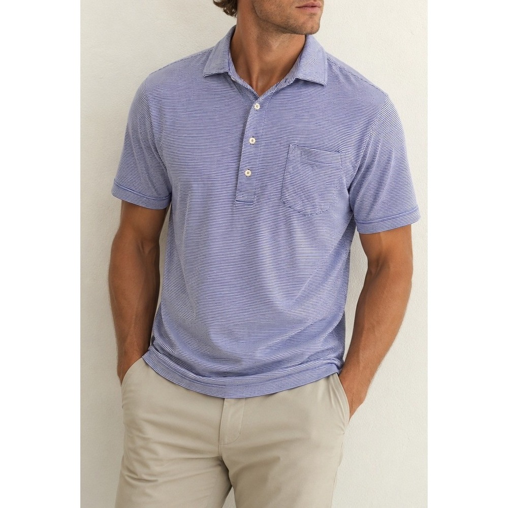 Peter Millar Mens Striped Cotton Polo Shirt XL Short Sleeve Purple Golf Preppy